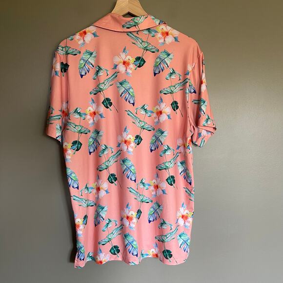 BAD BIRDIE Fresco Short Sleeve Polo‎ Shirt Large Pink Green Floral Golf Casual - Picture 10 of 13